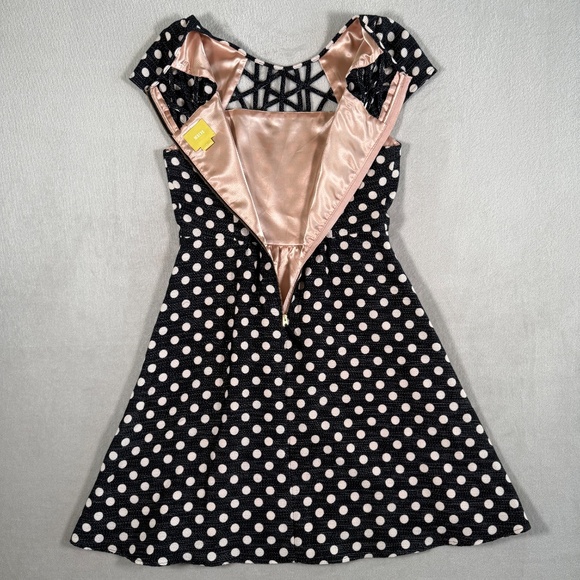 Maeve Anthropologie Dress Womens 4 Black Pink Nikola Polka Dot Lattice Pockets - Picture 9 of 15